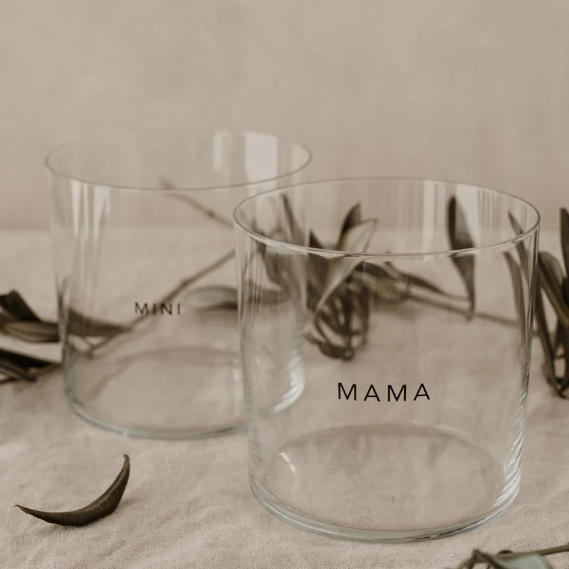 Eulenschnitt Trinkglas Mama 2er-Set schwarz
