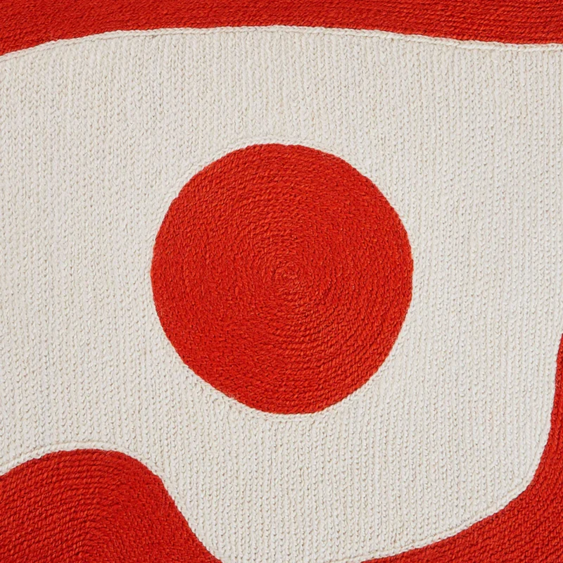 Kissen OJAI CURVES, rot-weiss, handgestickt