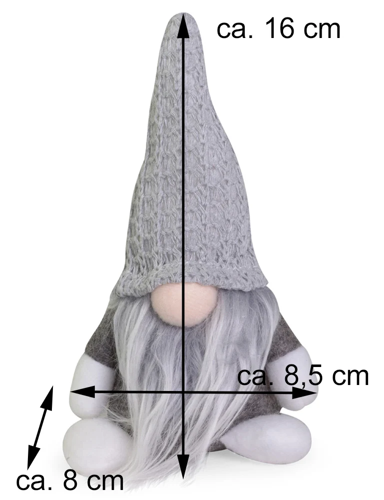 Dekofigur Wichtel "Egbert" mit Mütze - Grau 16 cm | 73967 - Adventsdekoration