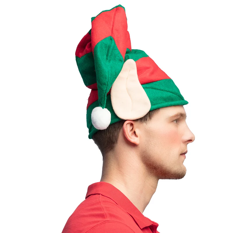 Weihnachtsmütze Elf mit Ohren und Bommel | Rot Grün