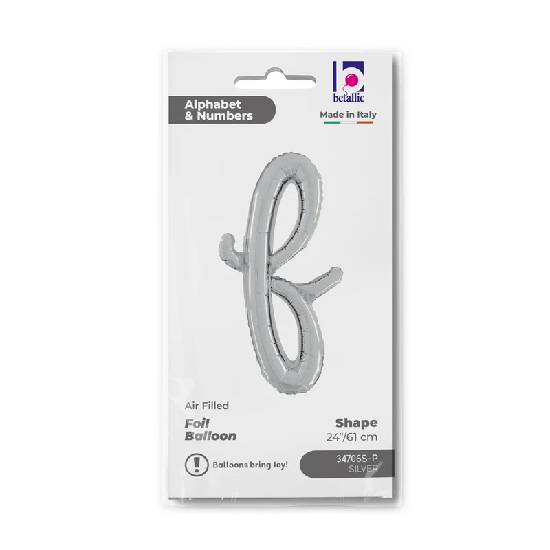 24"/Ø61cm Folienballon Buchstabe Skript Silber | F
