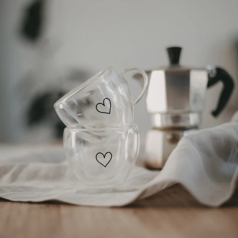 Eulenschnitt doppelwandiges Espressoglas mit Henkel