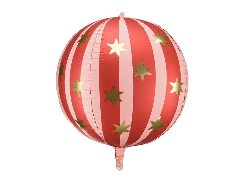 Globe Folienballon "Sternenkugel" - Gestreift 50cm | Rosa/Rot