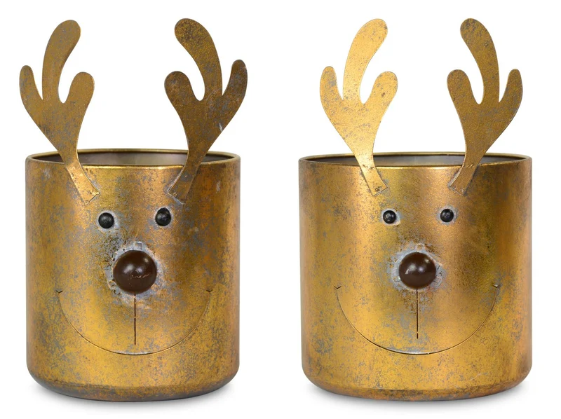Rentier Übertopf 2er Set | Metall | Pflanztopf 20×31 & 15×26 cm | 10368