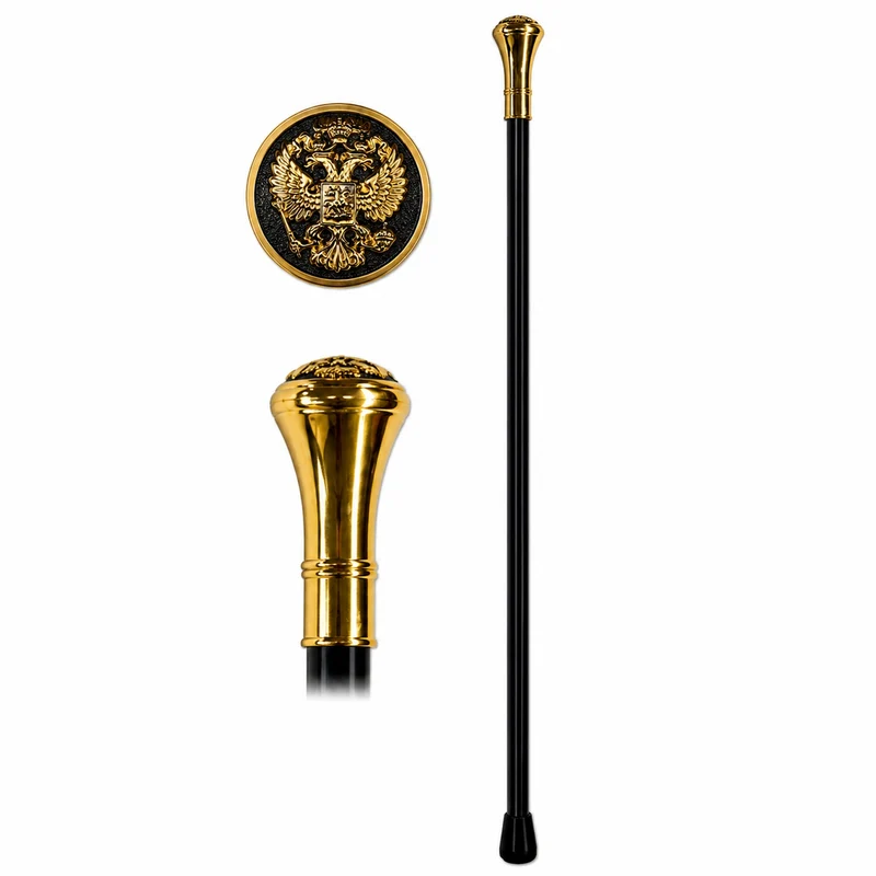 Gehstock aus Metall "Goldknauf mit Adler" | Schwarz Gold