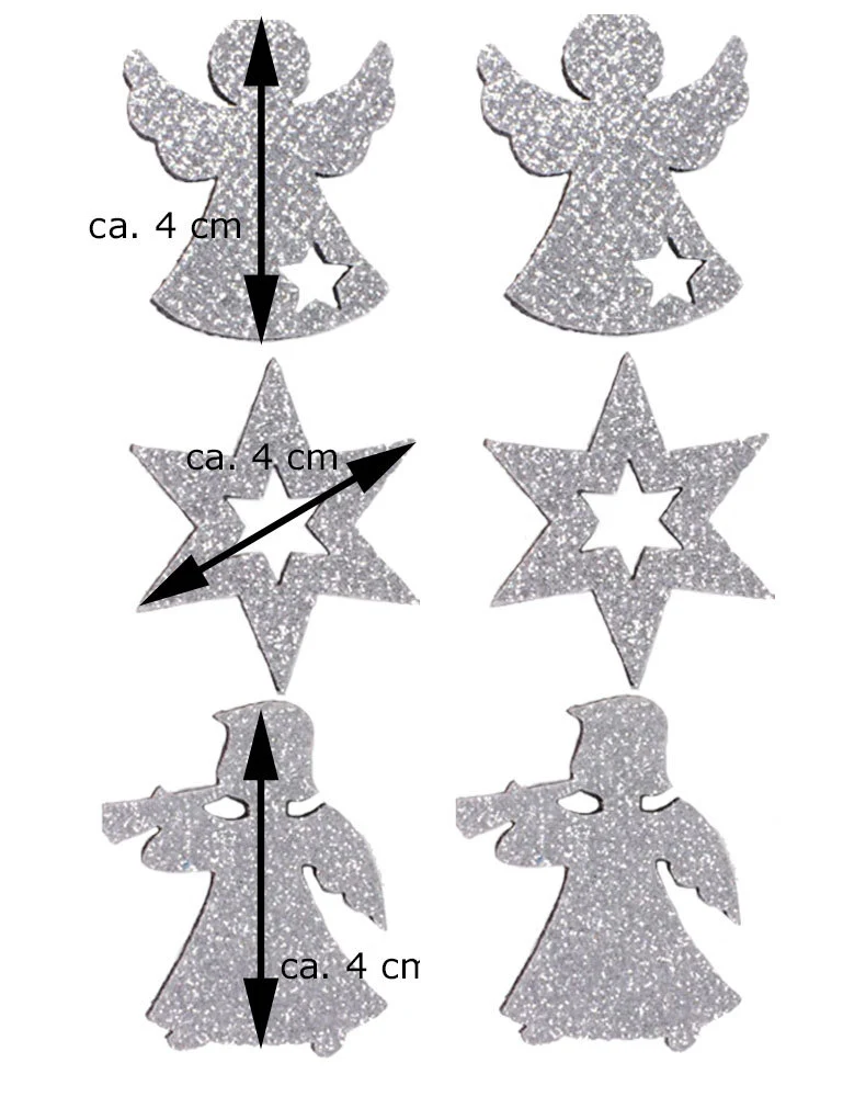 Riffelmacher Filz Streudeko mit Glitter ca. 4cm 70092 | Silber - Engel/Sterne