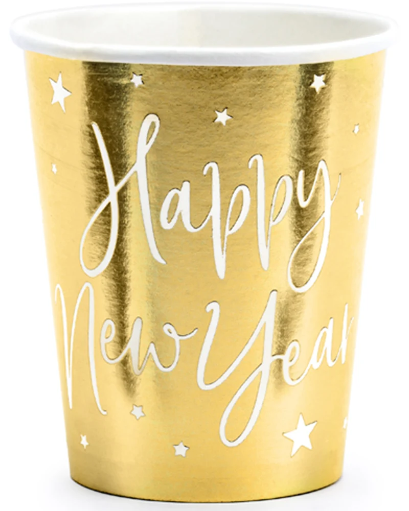 6 Pappbecher "Happy New Year" 220ml | Gold