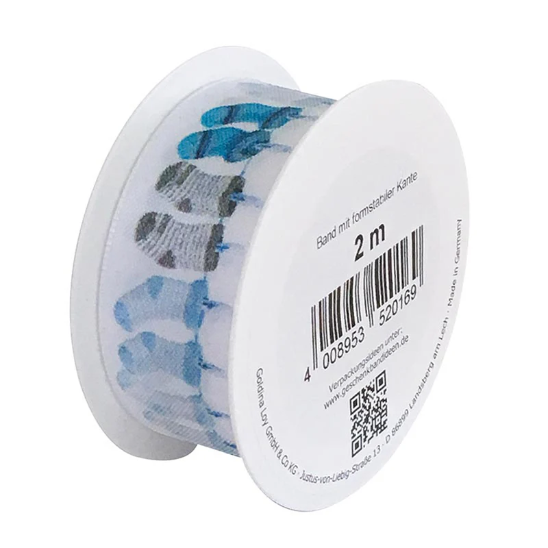 Taftband Babysöckchen 25mm/2m Blau Babyparty Dekoration