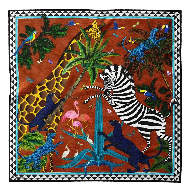 Seidentuch JUNGLE SQUARE in rot 55x55 cm