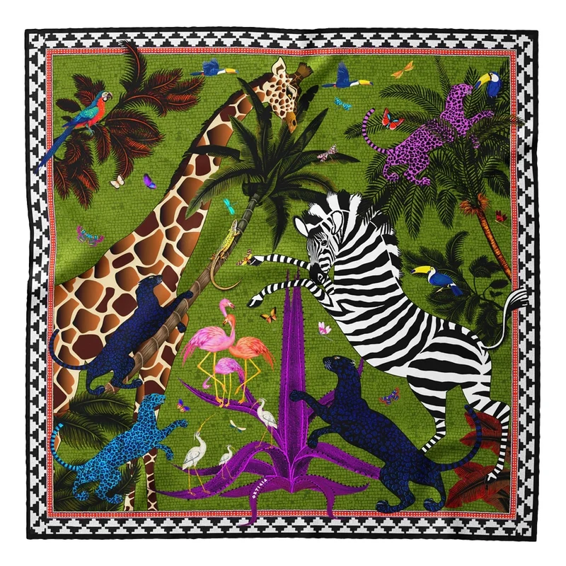Seidentuch JUNGLE SQUARE in grün 55x55 cm