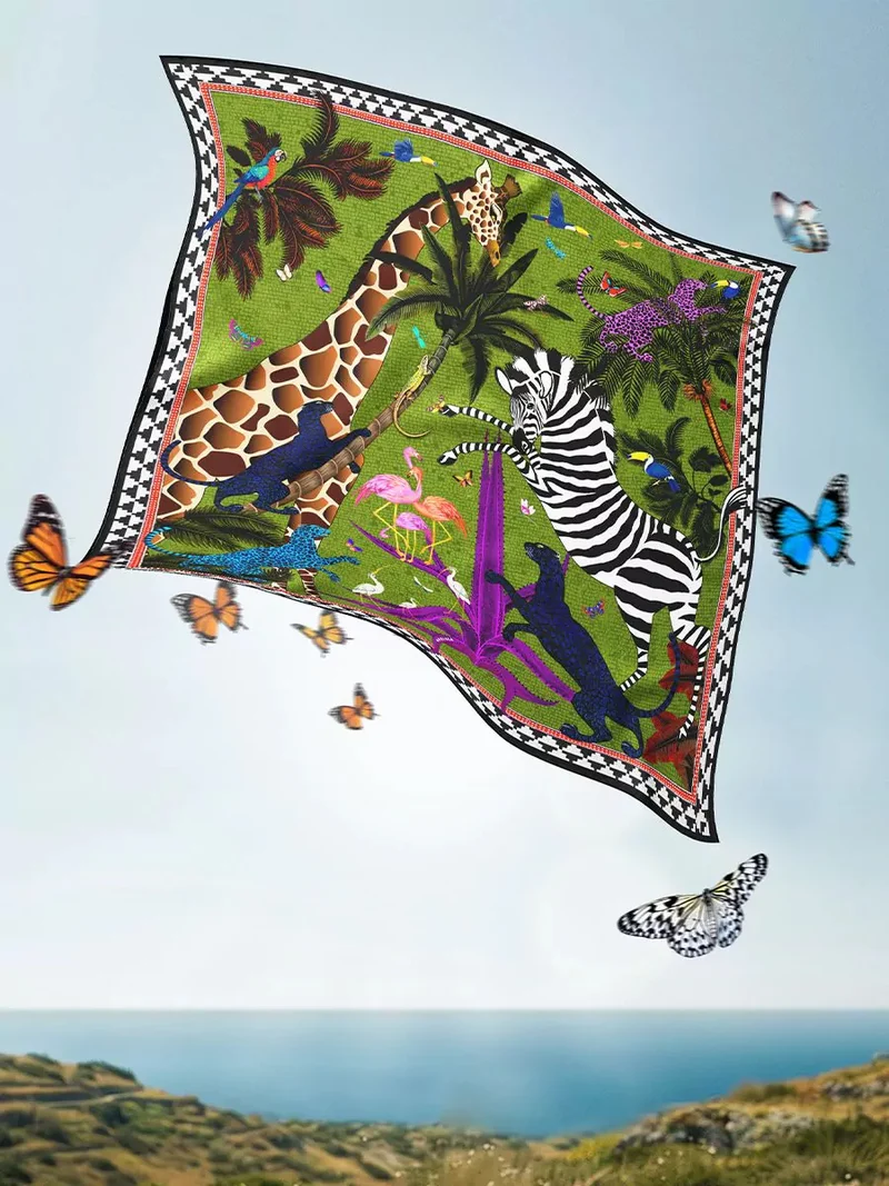 Seidentuch JUNGLE SQUARE in grün 55x55 cm