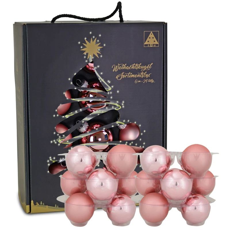 Riffelmacher Glas Weihnachtskugeln im Koffer 26255 | 24 Stück | Ø 6 cm - Altrosa