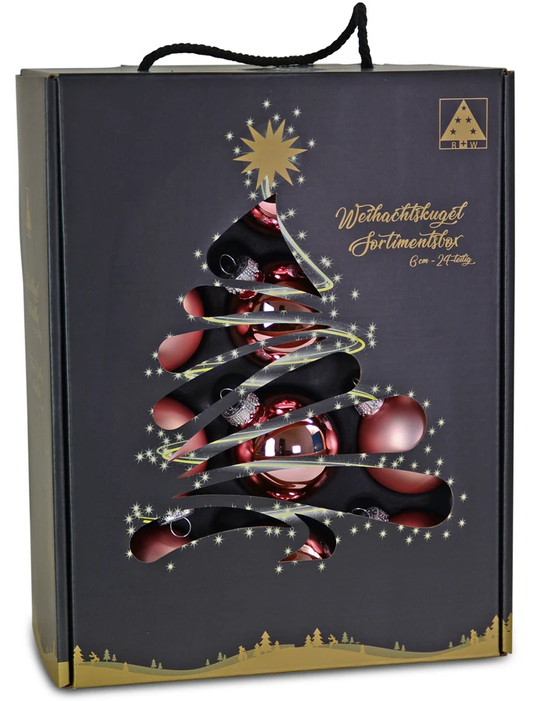 Riffelmacher Glas Weihnachtskugeln im Koffer 26255 | 24 Stück | Ø 6 cm - Altrosa