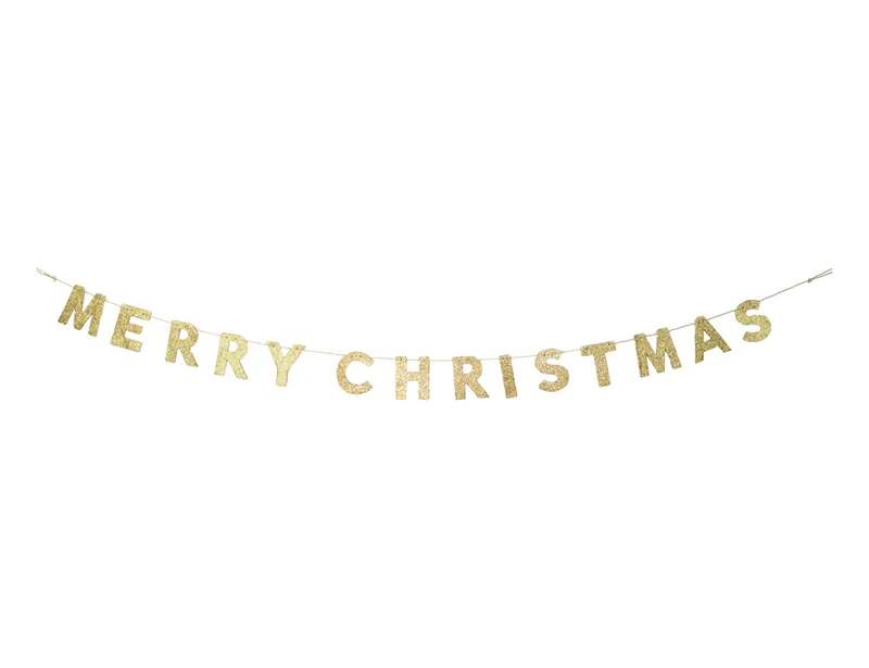 Holz Girlande mit Schriftzug "Merry Christmas" 190x10 cm | 12455 - Gold