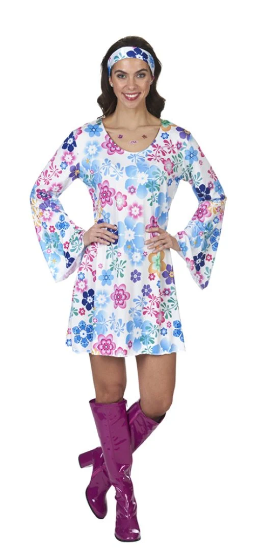 Hippie Kostüm "Lovely" für Damen | Weiß Bunt