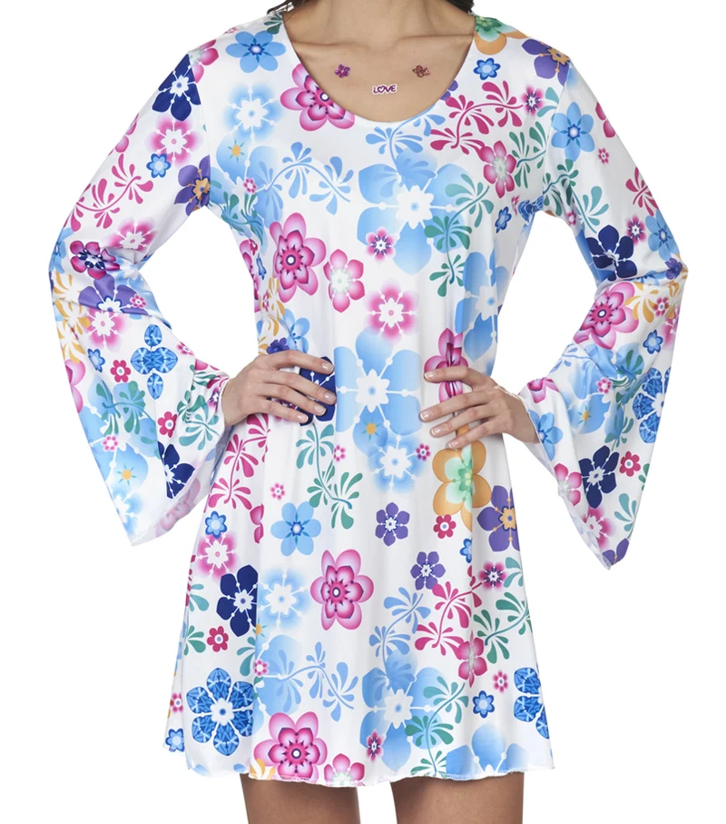 Hippie Kostüm "Lovely" für Damen | Weiß Bunt