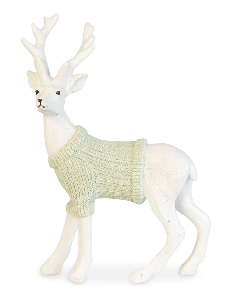 Deko Hirsch Figur | Weiß Grün mit Pullover | 10 * 16 cm | Weihnachten | 75617