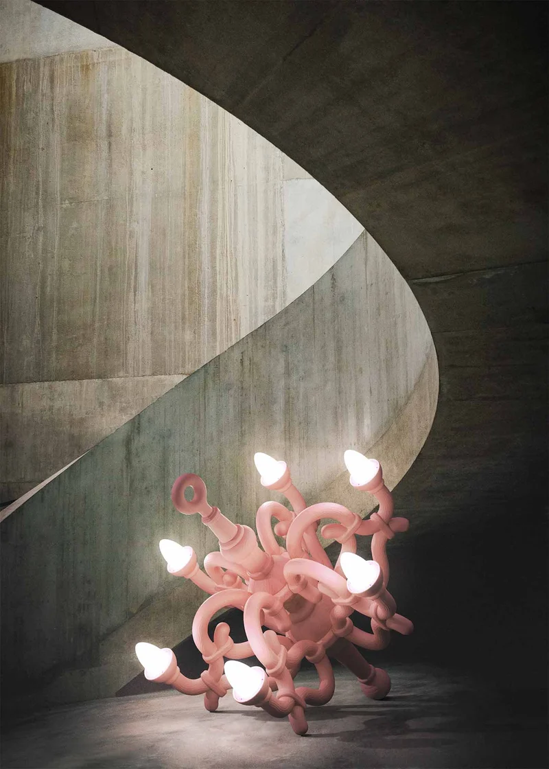 Luxus Bodenleuchte FALLEN CHANDELIER XL, pink ø2m