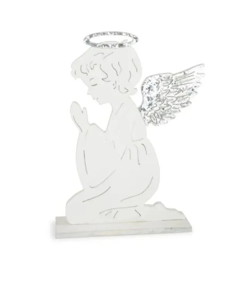 Deko-Engel - Kniend & betend, 30 cm - Weiß-Silber aus Holz - 70104