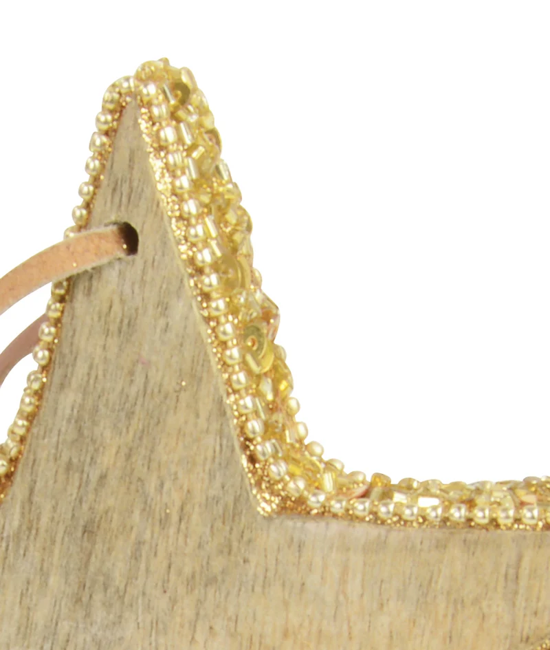 Hängedeko Holz Stern mit Pailletten | Gold 13 cm