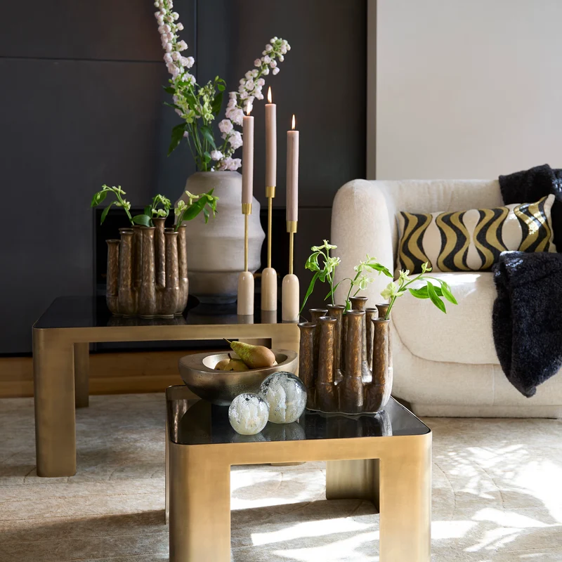 Couchtisch 2er Set OXE, Bronze + Rauchglas