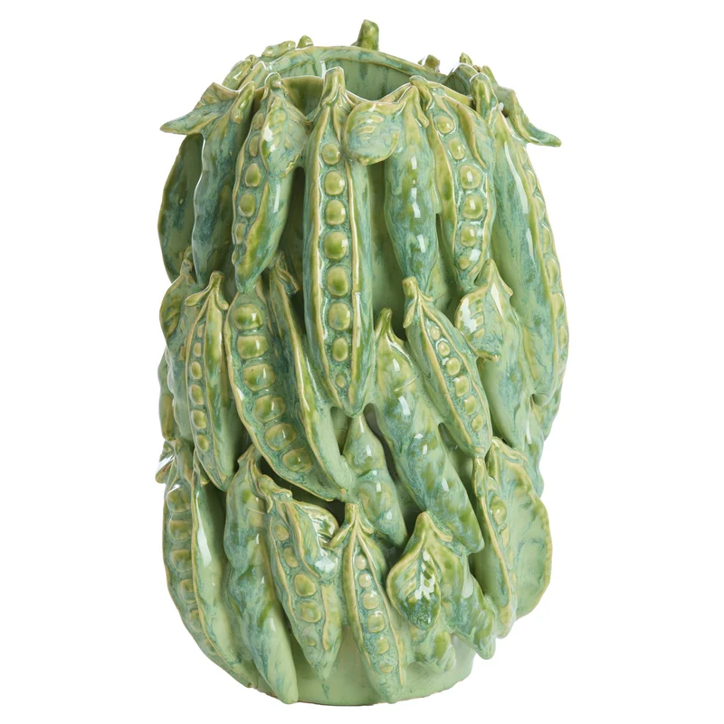 Keramikvase FABA minzgrün mit Erbsenschoten-Design H45