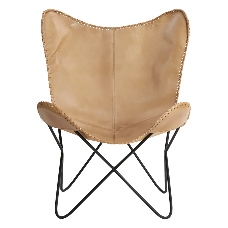 Eleganter Sessel BUTTERFLY in Leder Sand