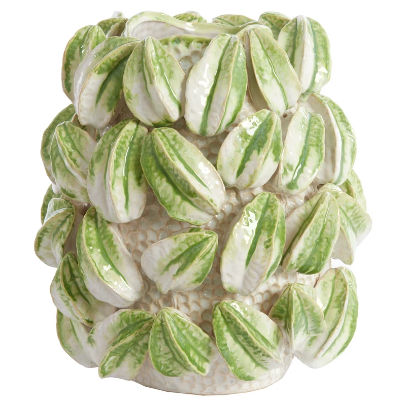 Keramikvase CARAMBOLA cremeweiß/grün mit Sternfrucht-Design H36,5cm