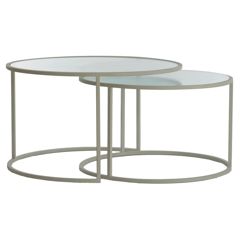 Couchtisch TALCA 2er-Set, Riffelglas, crème weiß