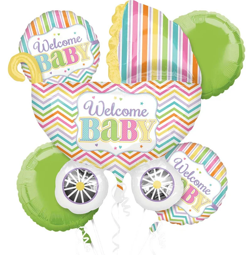 "Baby Brights" Folienballon Bouquet Kinderwagen - Grün / Bunt