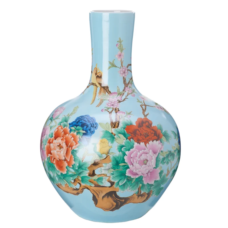 Vase BALL BODY, Porzellan, blau Floral-Design Ø41 x H57 cm