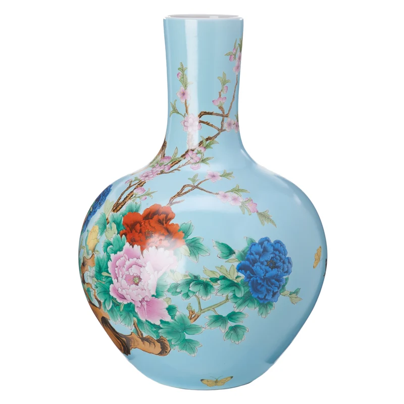 Vase BALL BODY, Porzellan, blau Floral-Design Ø41 x H57 cm