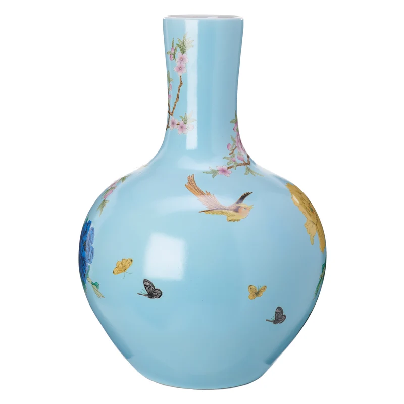 Vase BALL BODY, Porzellan, blau Floral-Design Ø41 x H57 cm