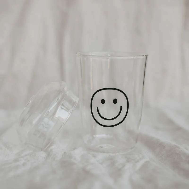 Eulenschnitt Trinkglas Smiley schwarz