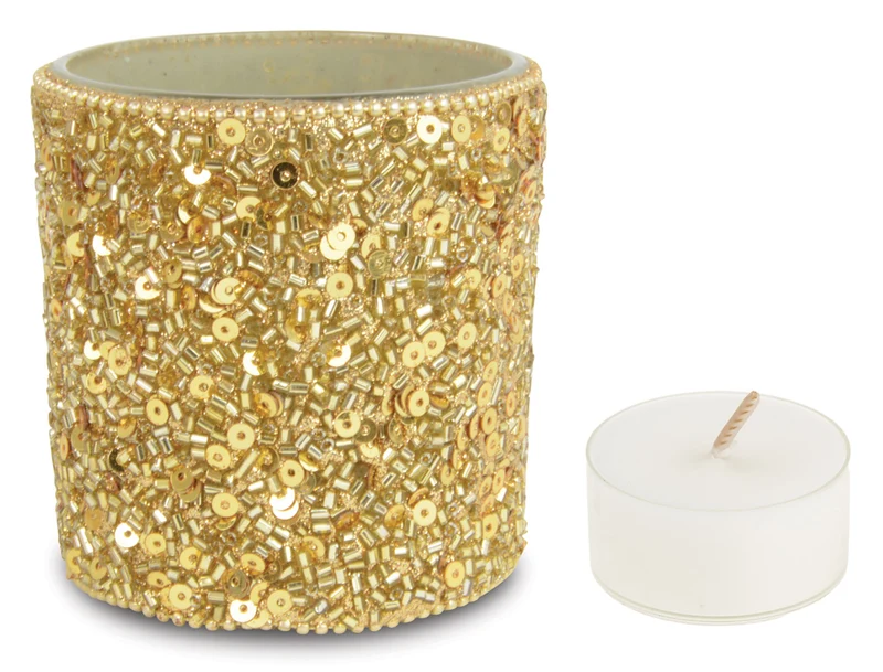 Riffelmacher XL Windlicht mit Pailletten 70614 - Gold 7x9cm