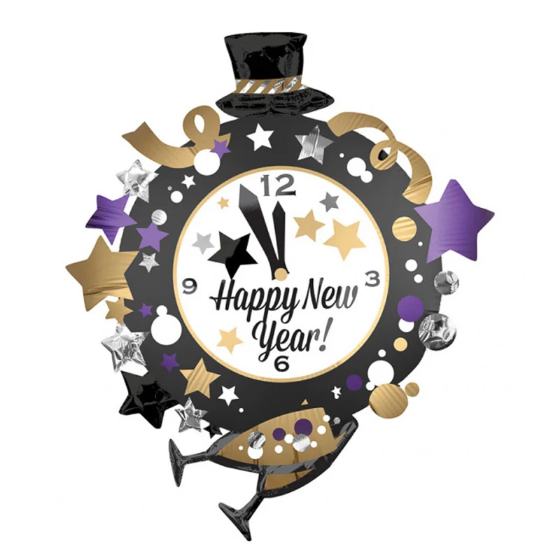 Shape Folienballon FormII Uhr Happy New Year