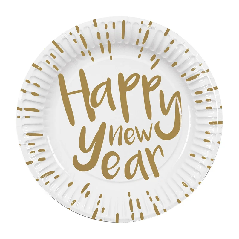 Silvester Papier Teller "Happy New Year" | 10 Stück Ø 23 cm