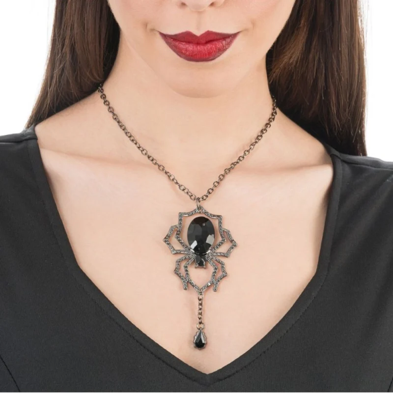 Halskette "Spinne mit schwarzem Strass" | Silber Schwarz