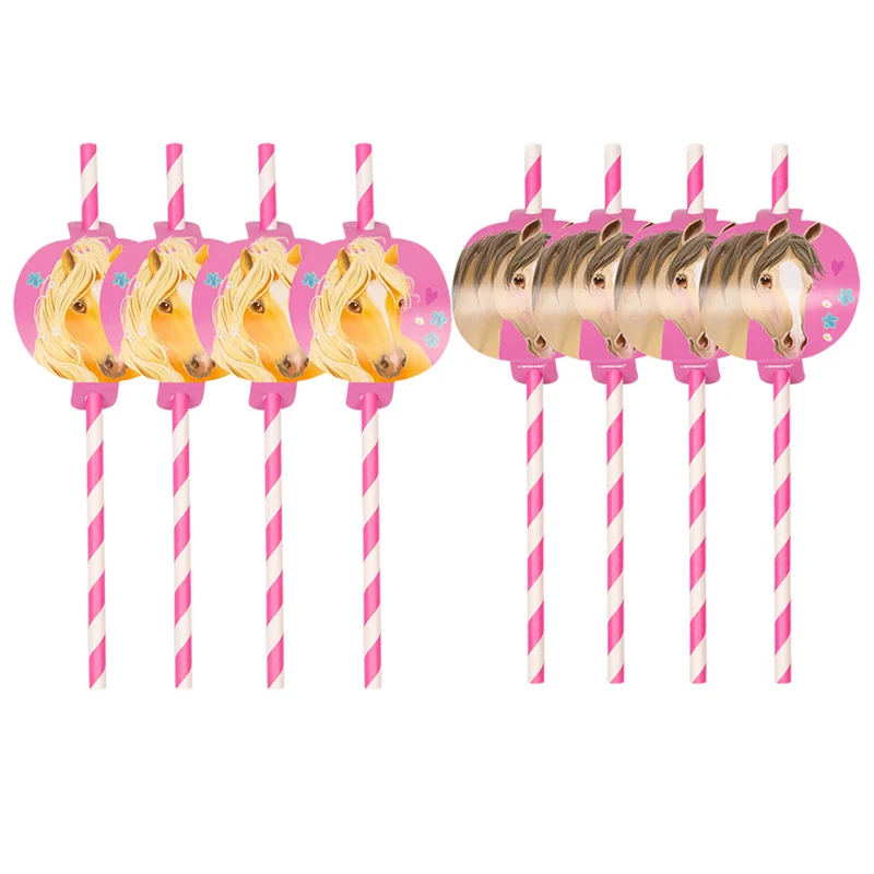 Amscan "Pretty Pony" - 8 Papier Trinkhalme Strohhalme - Pink | Pferdemotiv Kinder Geburtstagsdekora
