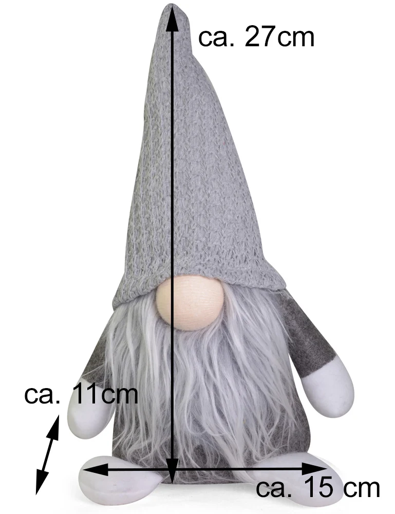 Dekofigur Wichtel "Egbert" mit Mütze - Grau 27 cm | 73969 - Adventsdekoration