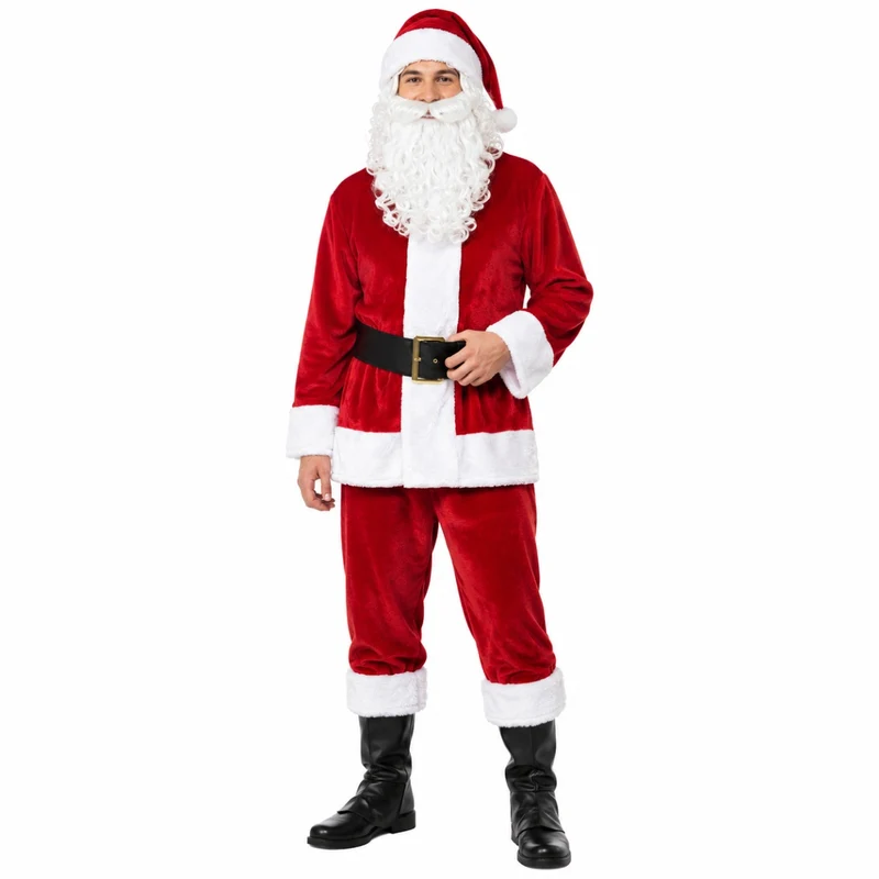 Weihnachtsmann Nikolaus Kostüm aus Samt | Rot - 4 tlg.