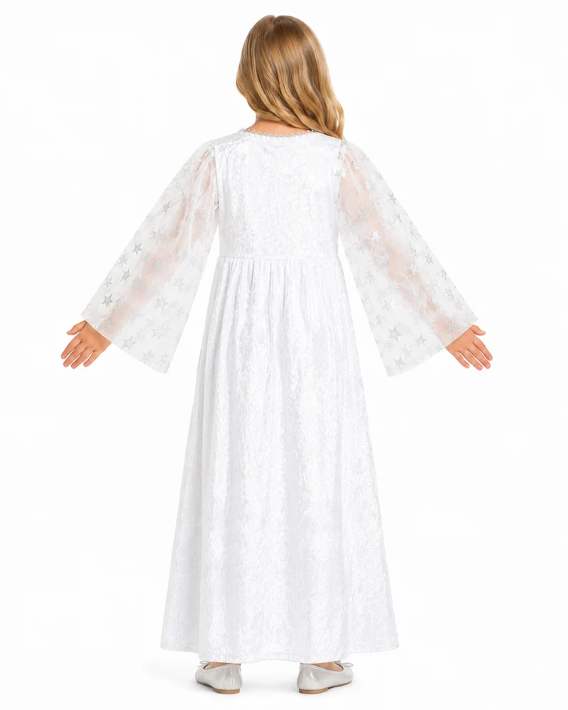 Kinder Engelskostüm "Lea" mit Sternen - Weiß Silber | Christkind Kleid Weihnachten