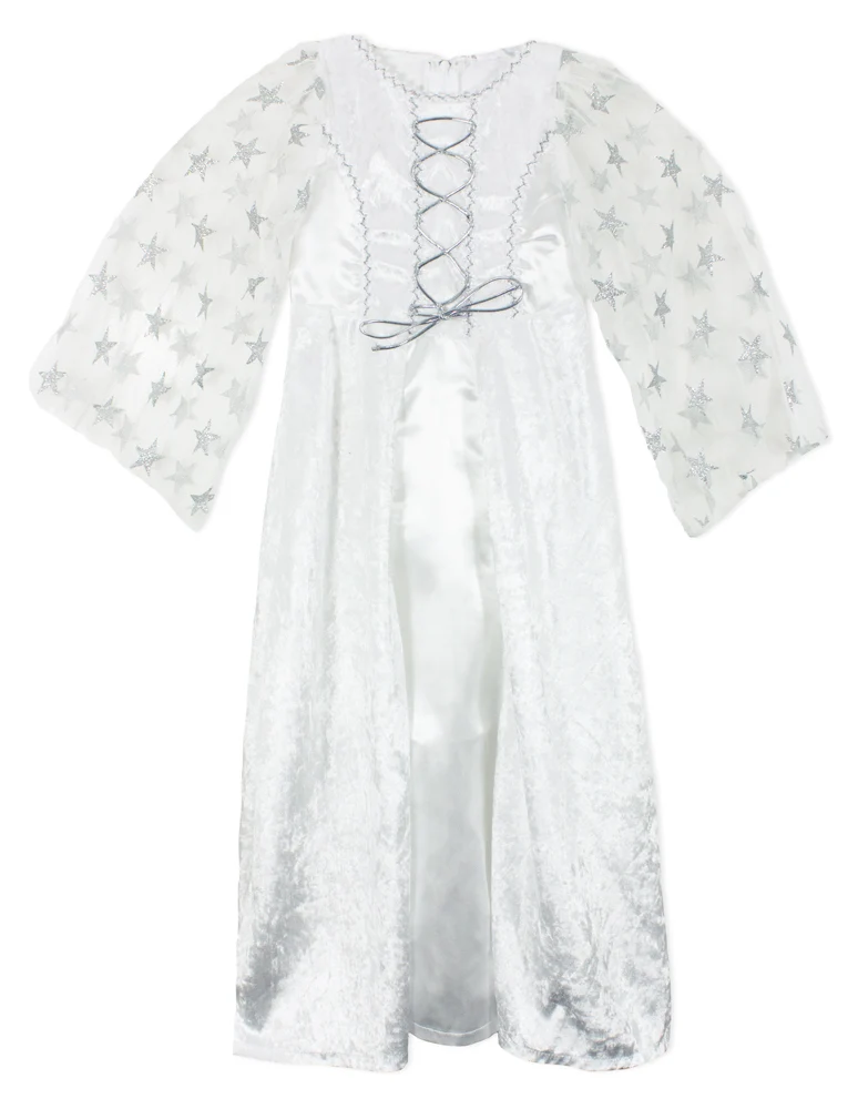Kinder Engelskostüm "Lea" mit Sternen - Weiß Silber | Christkind Kleid Weihnachten