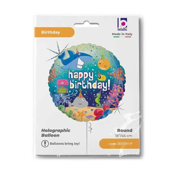 18"/Ø46cm Folienballon "Birthday Ocean" Holo