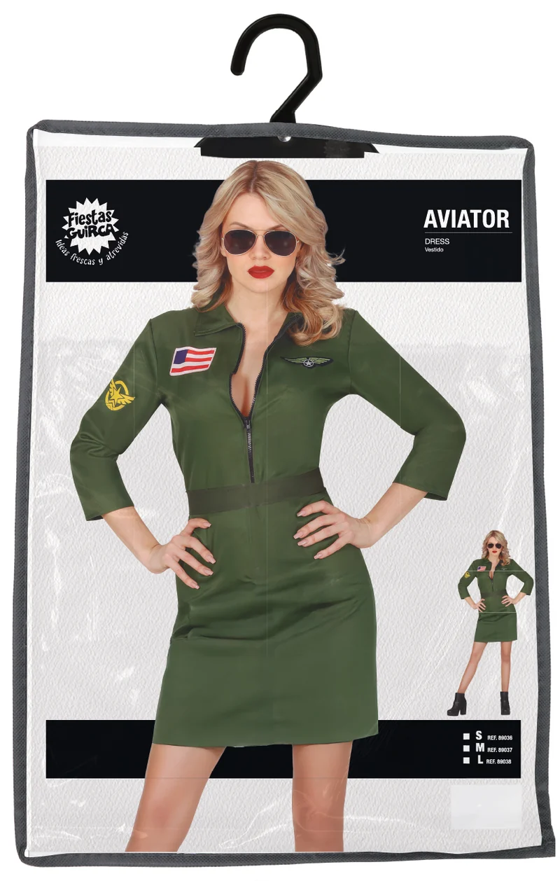 Kampfpilotin Kostüm Kleid für Damen | Grün