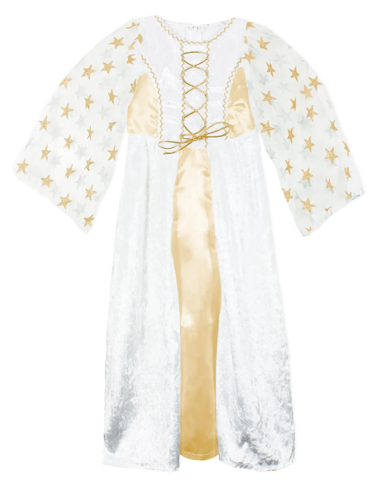 Kinder Engelskostüm "Lea" mit Sternen - Weiß Gold | Christkind Kleid Weihnachten