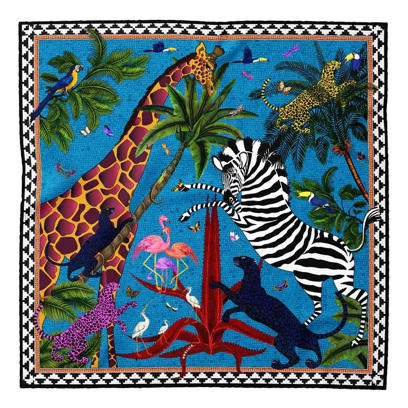 Seidentuch JUNGLE SQUARE in blau 55x55 cm