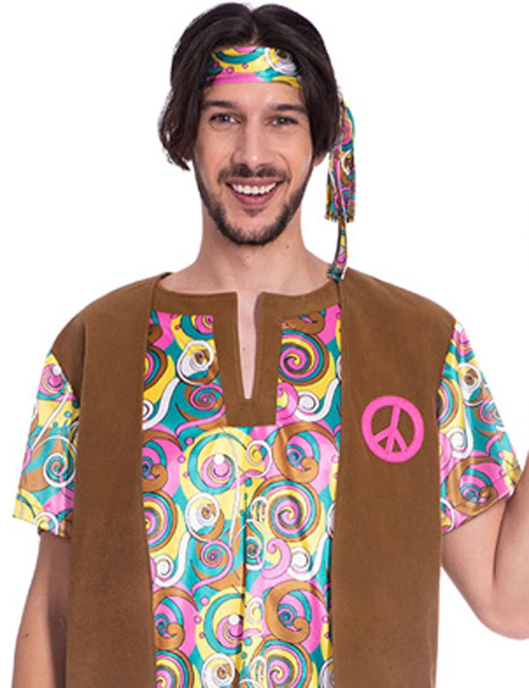 60er Jahre Hippie Kostüm "Psychedelic" für Herrn - Braun | Anzug und Stirnband