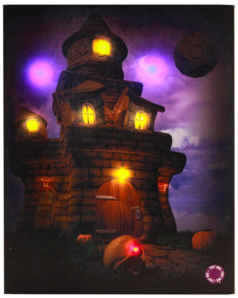 Halloween Dekoration Wandbild mit Sound und Licht | Gruseliges Haus 40x30cm