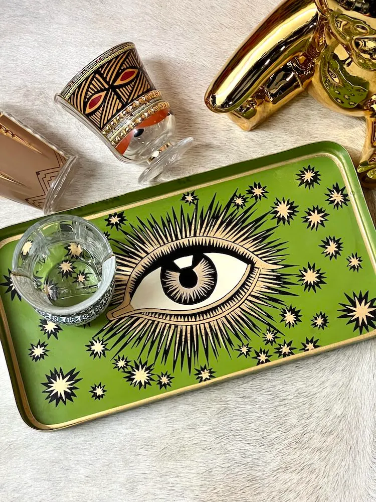 Tablett EYES grün handbemalt 32x17cm